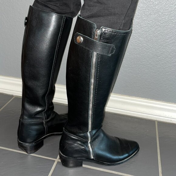 AQUATALIA Geovanna Black Leather Knee High Side Zip Boots - EUC - Women's 8.5 - Picture 11 of 15